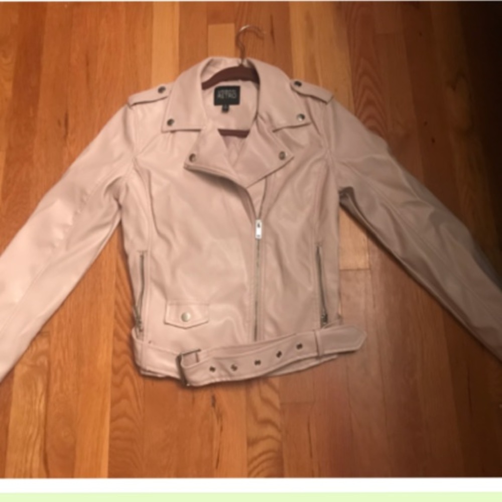 Faux leather pale pink biker jacket NWT !